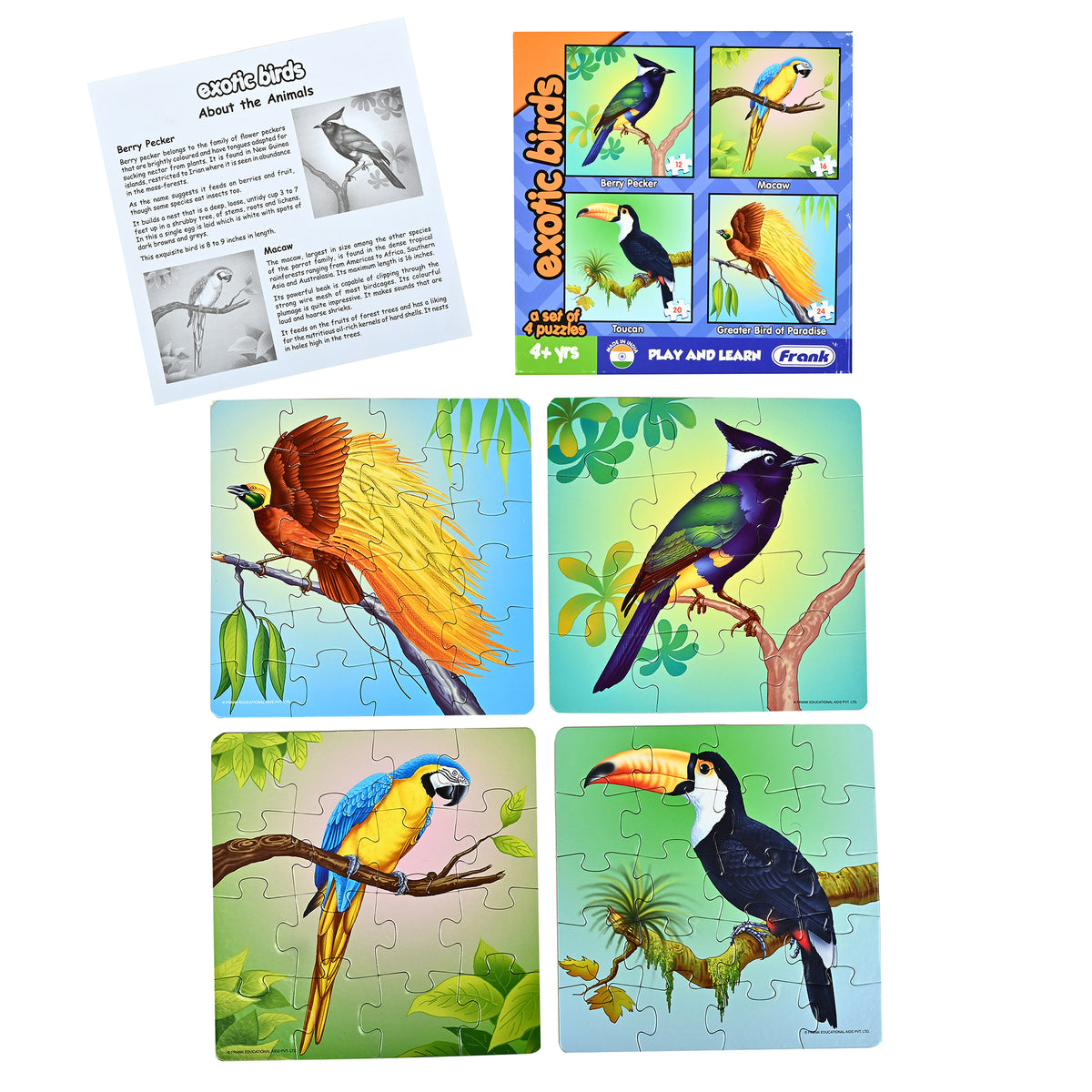 Exotic Birds 4 Puzzles in 1 (12, 16, 20, 24 Pieces)