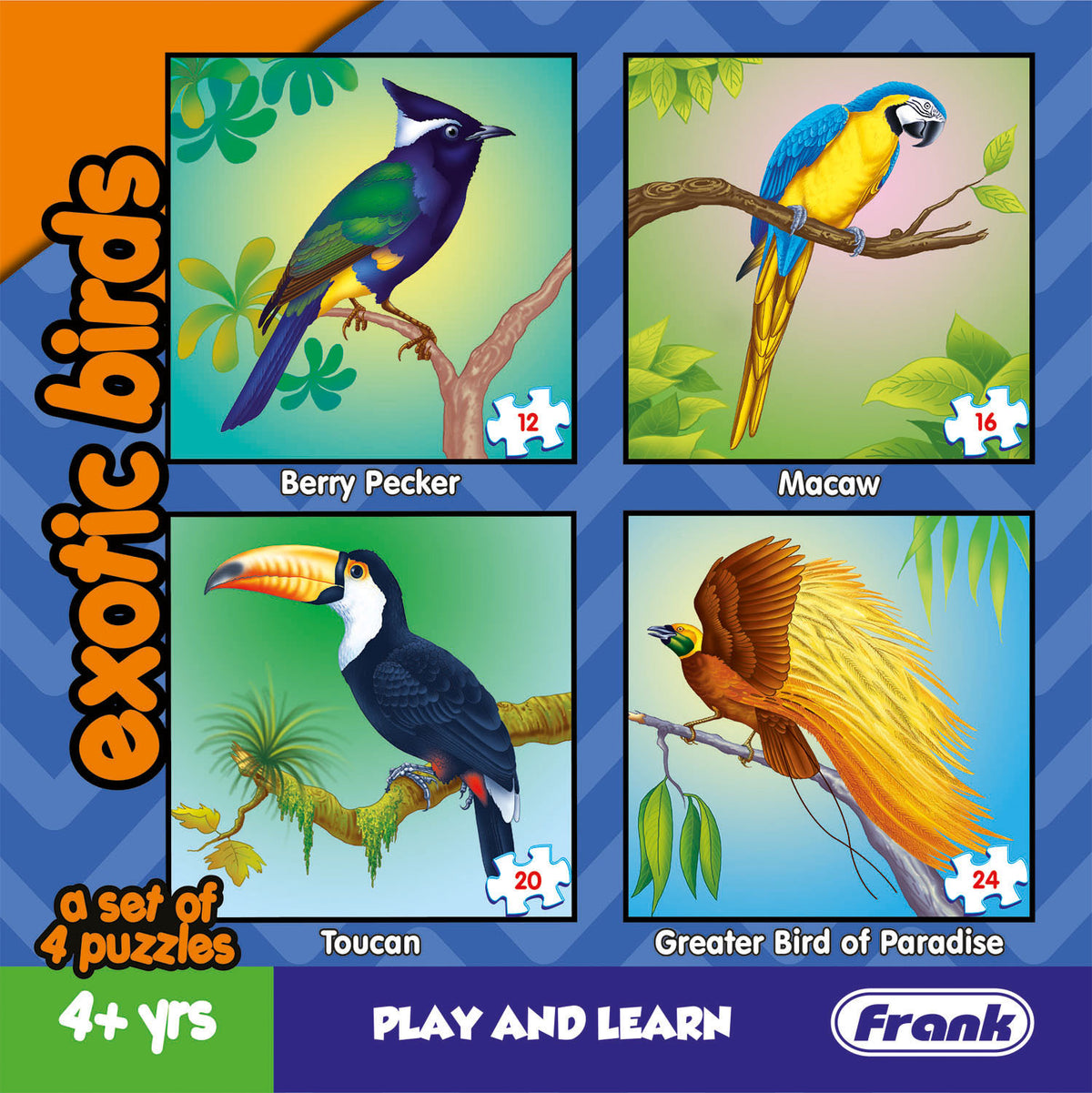 Exotic Birds 4 Puzzles in 1 (12, 16, 20, 24 Pieces)