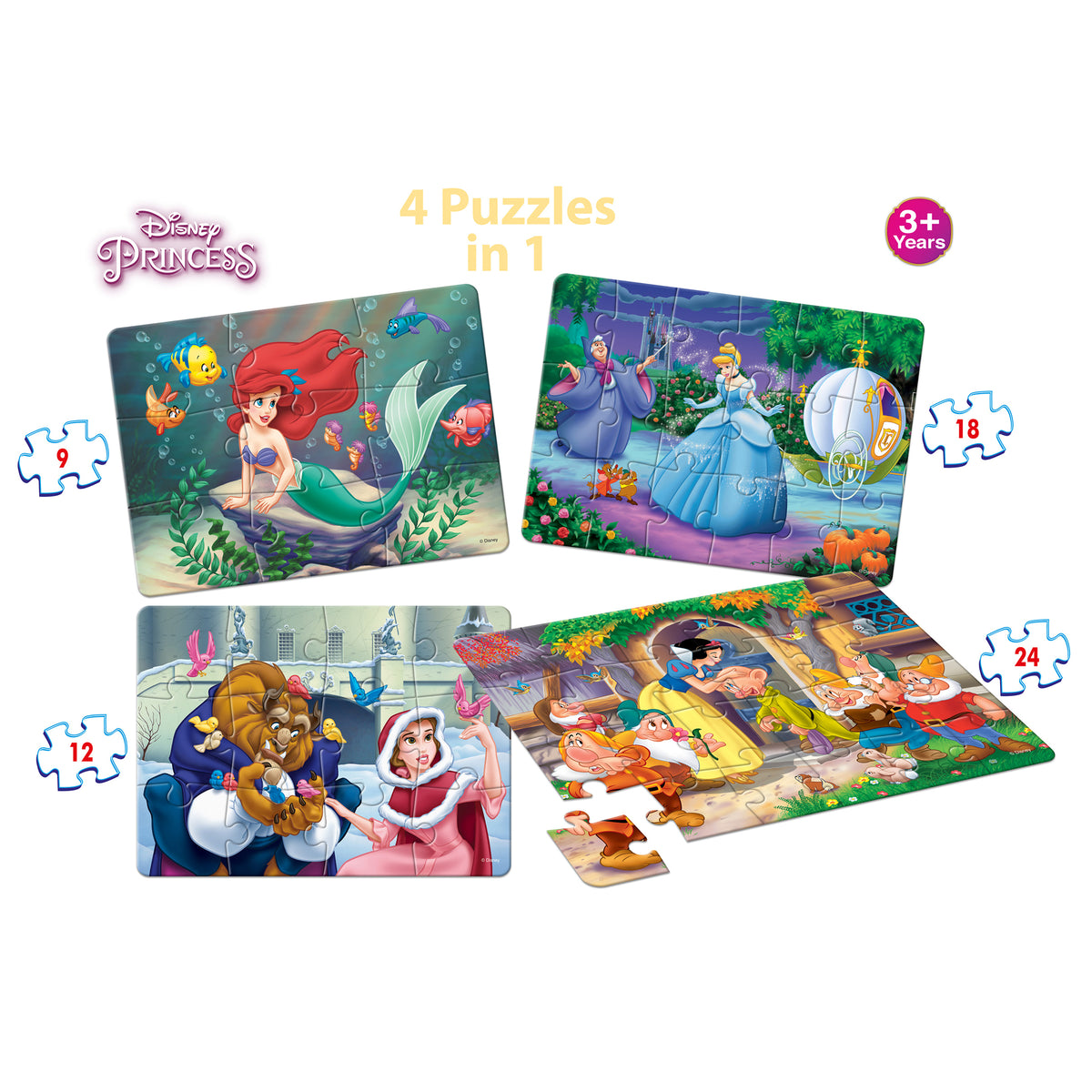 Disney Princess 4 Puzzles in 1 (9, 12, 18, 24 Pieces)