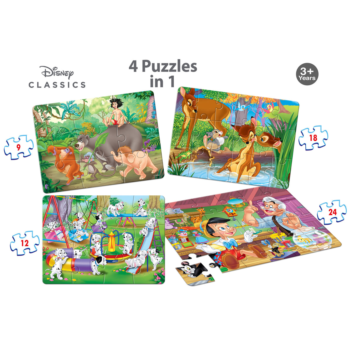 Disney Classics 4 Puzzles in 1 (9, 12, 18, 24 Pieces)