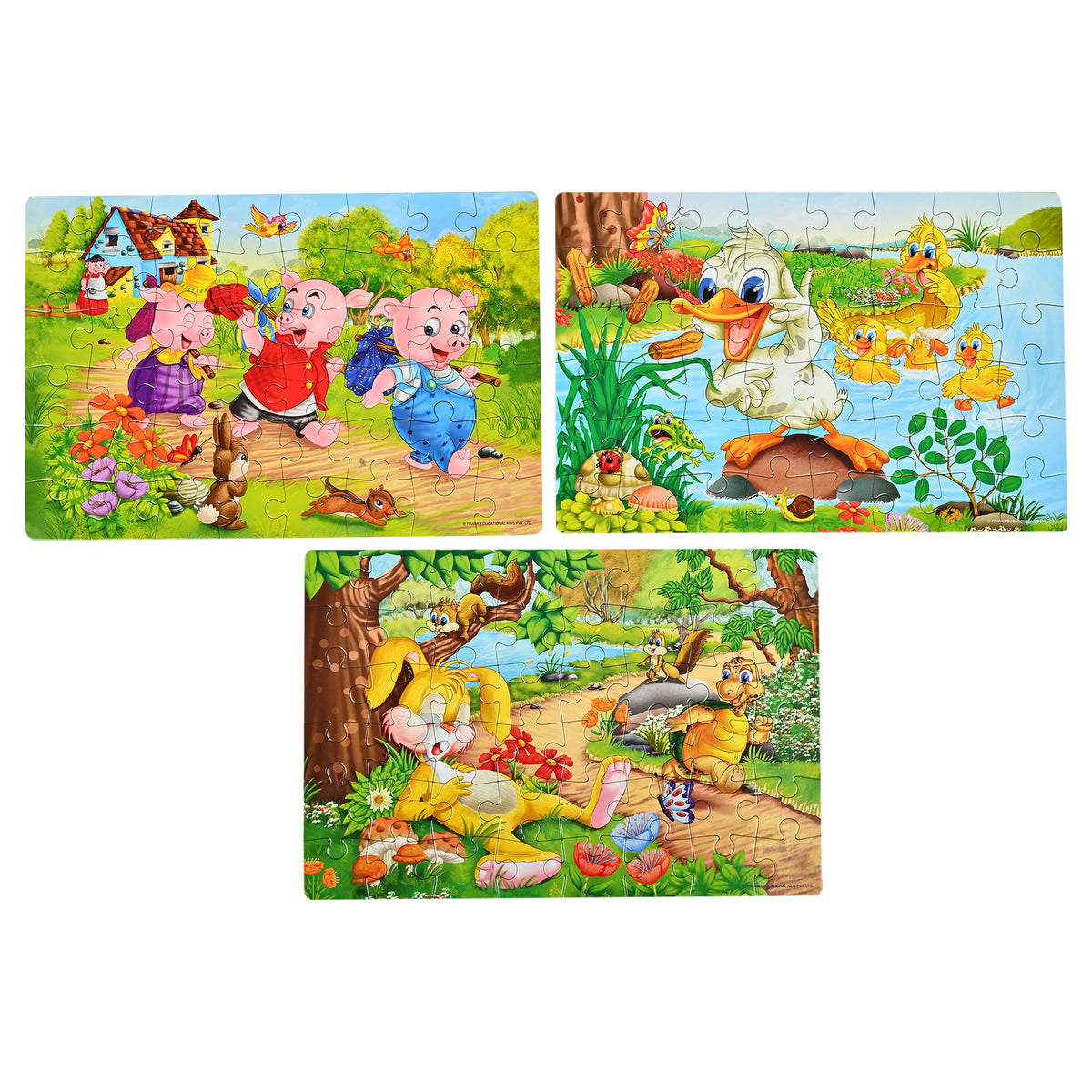 The Hare & The Tortoise/ The Three Little Pigs/ The Ugly Duckling 3 x 48 Pieces Puzzles