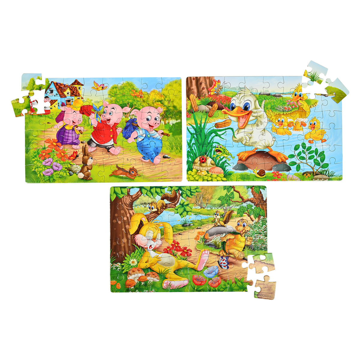 The Hare & The Tortoise/ The Three Little Pigs/ The Ugly Duckling 3 x 48 Pieces Puzzles